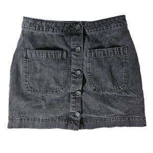 We The Free Black Denim Mini Skirt Super High Rise Size 28 Button Front